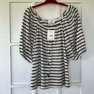 Emelia Shirt Size XL Button Up
Striped Blue White Stretch Hippie Boho NWT